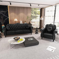 AVZEAR Chesterfield 2-Piece Living Room Sectional Sofa Set Mid-Century Modern Upholstered PU Sofa Couch Classic Tufted Button Sofa with Nailhead Trim for Living Room Office (1+3 Seat Black)
