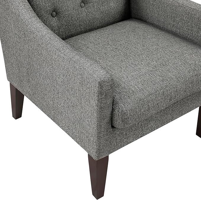 Lexicon Living Room Accent Chair Textured Fabric Upholstered Arm Chair with Button Tufted Back Sloped Arms and Wooden Legs Dark Gray