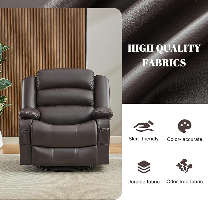 Oversized Recliner Chair with Heat and Massage 360° Swivel Nursery Rocking Chairs for Adults Recliner Single Sofa Seat with Cup Holders Lazy Boy Recliner Single Sofa (Oversized Manual Darkbrown)