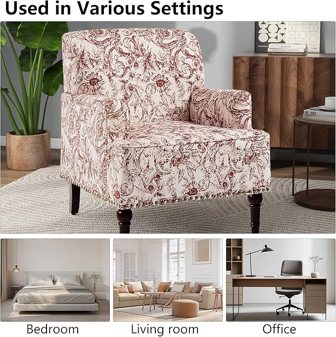 Accent Chair Mid Century Modern Comfy Armchair for Living Room Linen Fabric Single Sofa Lounge for Reading Bedroom Apartment Waiting Room with Wood Legs (Rococo Orange Set of 2)