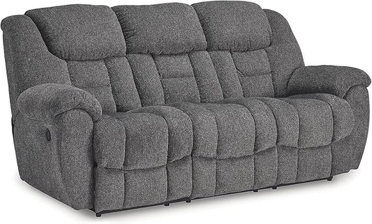 Signature Design by Ashley Foreside Contemporary Stain Resistant Manual Reclining Sofa Gray