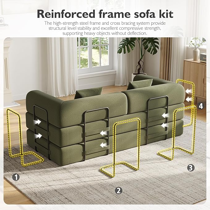 79in Convertible Sofa Bed Corduroy Boneless Couch Bed Futon Sleeper Sofa Pull Out Bed Foldable Couch for Living Room Apartment No Assembly Required