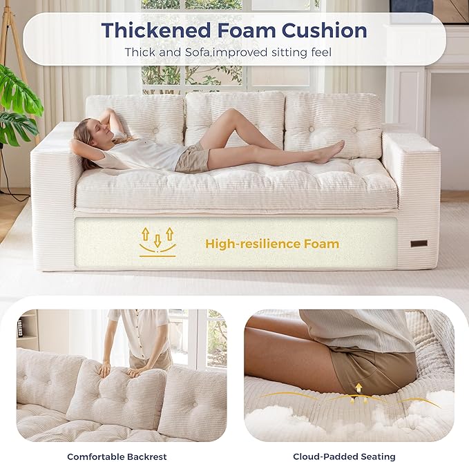 MAXYOYO 79 Boneless Sofa Couch Cloud Couch Floor Loveseat for Small Space with Pillows Tufted Floor Sofa with Layered Cushion for Apartment &amp Lounge No Assembly Required Beige