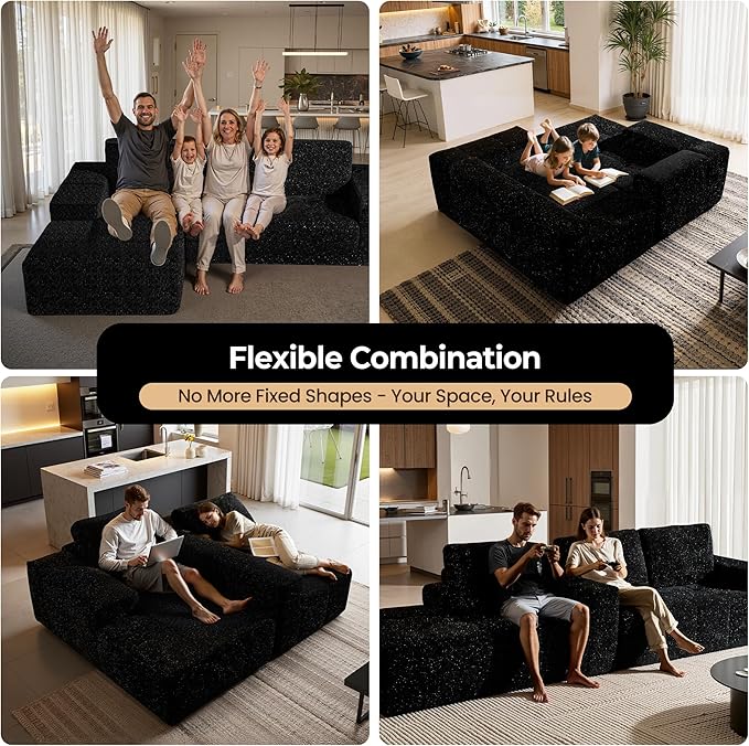 114 Cloud Sectional Couches with OttomanU Shaped Boneless Couch in A BoxDeep Seat Modular Sectional Sofa with Comfy Chaise No Assembly RequiredBlack