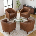 UIXE Faux Leather Barrel Accent Chairs Set of 4 Modern Club Upholstered Arm Chair Comfy Armchair Nailed Trim Living Room Single Sofa Reading Seat Bedroom Side Sitting for Office Brown