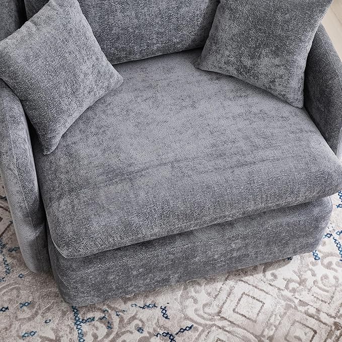 46.1 Wide Swivel Accent Chair with Ottoman Set of 2 Modern Swivel Barrel Chair for Living Room 360 Degree Oversized Accent Chair Upholstered Sofa Armchair for Bedroom Chenille Grey