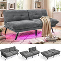 YITAHOME Convertible Futon Sofa Bed with Adjustable 3 Color Light Strip 70 Folding Futon Set for Living Room Home Office Aprtment Modern Futon Couch with Adjustable Backrest &amp Armrests Grey