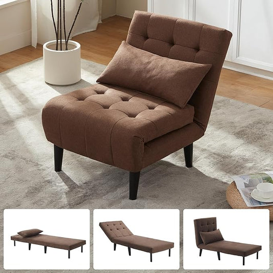 Convertible Chair Bed with 7-in-1 Linen Fabric Couch Bed Ideal for Compact Living Rooms Apartments Guest Rooms or Offices Brown