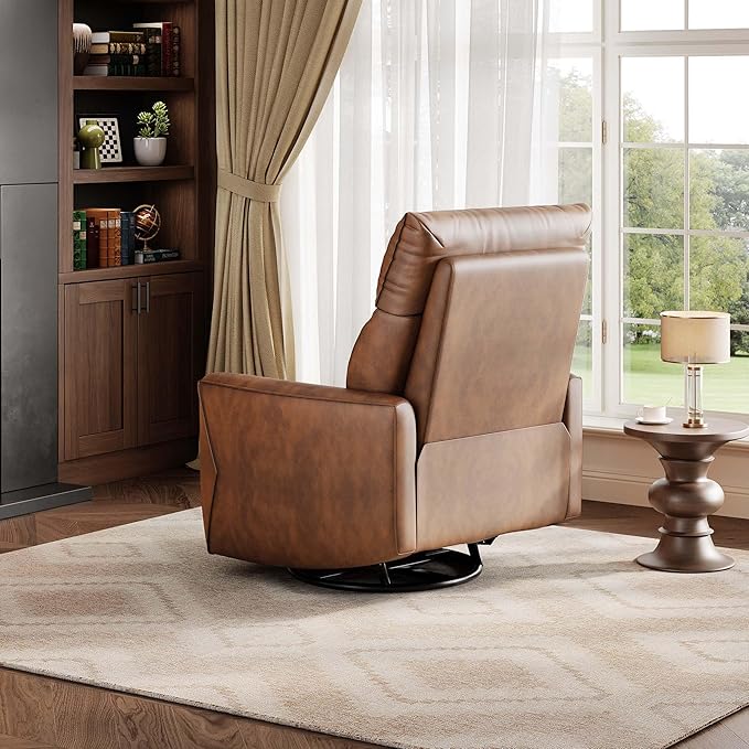 GAOMON Power Recliner Chair Swivel Glider Faux Leather Upholstered Nursery Rocker Reclining Sofa Chair with Charging Port Curved Armrests &amp Padded Backrest for Living Room and Bedroom (Light Brow
