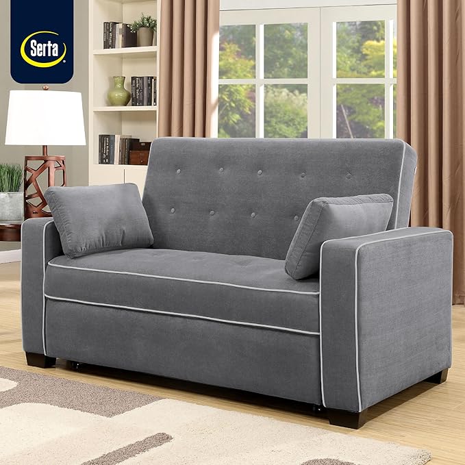 Serta Ainsley 66.5 Convertible Sleeper Loveseat Full Size Dreamcoil Comfort Soft Woven Fabric Charcoal