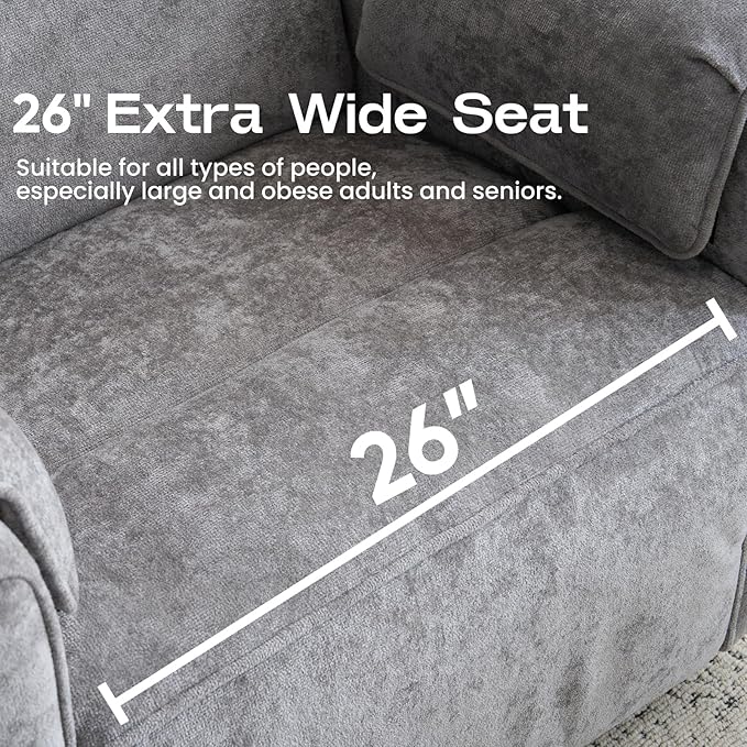 Oversized Power Recliner Chair with Adjustable Headrest Swivel Rocking Recliner Chair for Adults 26 Extra Wide Glider Nursery Chair with Overstuffed Armrest for Living Room USB Ports Grey