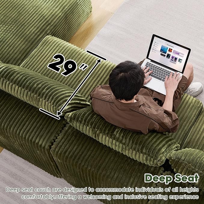 Ihanherry 139.37 Cloud Modular Sectional Couch Sofa with U-Shape Chaise and Big Ottoman with Deep Seat Upholstered Couches for Living RoomNo Assembly Required Plush Corduroy Fabric (Green)