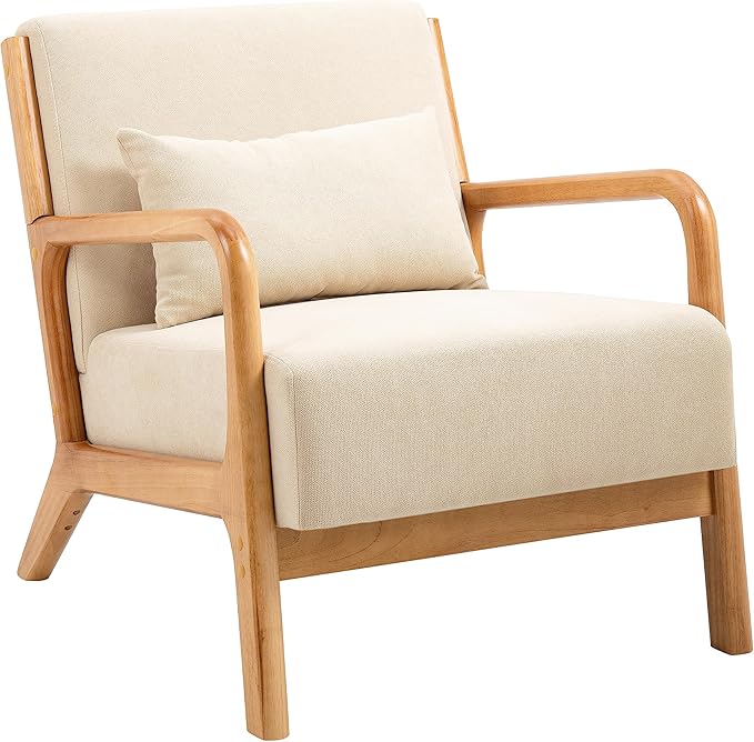 Accent Chair Mid Century Modern Armchair with Pillow Upholstered Lounge Sofa Reading Side Chair for Living Room Bedroom