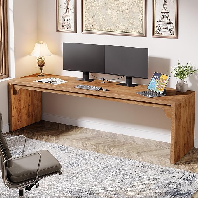 Tribesigns 78.7 Inches Long Computer Desk Wooden Extra Long Desk 2 Person Large Writing Table for Home Office Brown