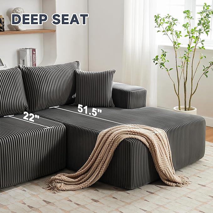 HUATEAN 108” Modular Sectional Sofa Cloud Sectional Couch with Deep Seat Modern Modular L-Shape Sofa Couch with ChaiseUpholstered Couches for Living Room Bedroom (Corduroy Darkgrey)