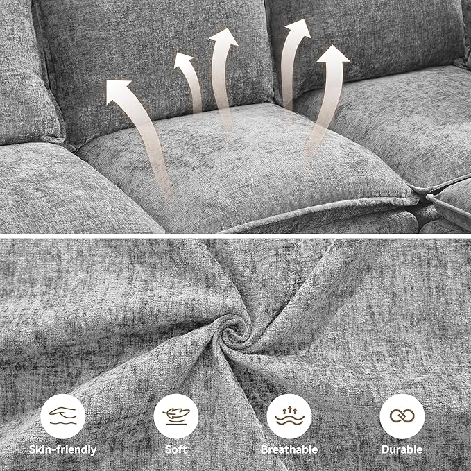 27 Large Square Ottoman with Storage Modern Upholstered Footrest with Anti-Slip Legs for Couch Coffee Table Living Room Bedroom Entryway Chenille Light Grey