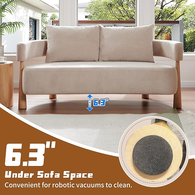 67 L Loveseat Sofa Mid Century Modern Sofa Couch with 2 Pillows Comfy Chenille Couches Upholstered Small Sofa for Living Room Bedroom Apartment &amp Office Easy Assembly Pebble