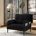 Black Accent Chair - Corduroy Living Room Chairs with Side Storage Pockets and Durable Legs Comfy Arm Reading Chair with Soft Backrest for Bedroom Balcony Study Room