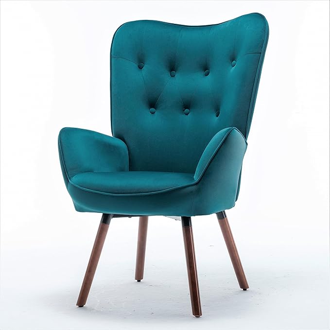 Chic Accent Arm Chairs for Living Room Bedroom or Home Office Button-Tufted Midcentury Armchair with Wingback Design and Splayed Legs Greynish Blue
