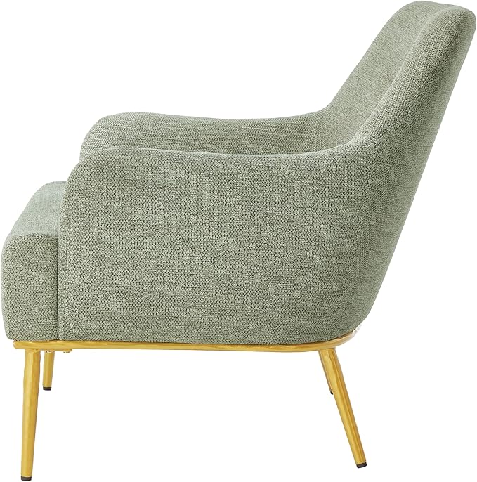 Modern Accent Chair with Curved Backrest Chenille Fabric Upholstered Armchair with Gold Metal Legs Single Sofa Chair for Living Room Reading Corner (Green14)
