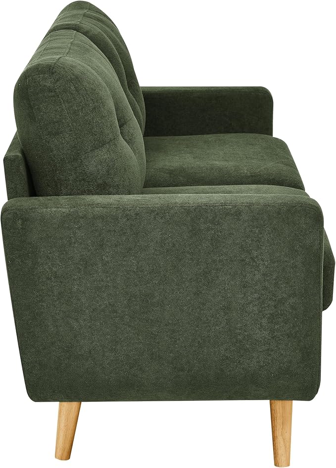 65 W Green Loveseat Sofa Mid Century Modern Love Seat Couches for Living Room Button Tufted Upholstered Small Couch for Bedroom Wood Legs and Easy to Install Love Seats Furniture (Dark Green)