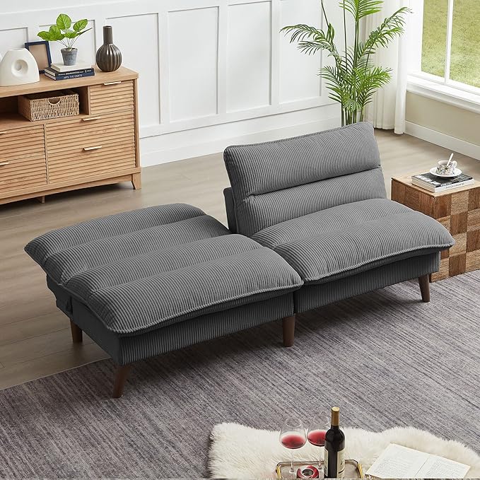 Convertible Futon Sofa Bed 72 Futon Couch with Adjustable Back Upholstered Sleeper Sofa Bed for Living Room Apartment Small Space Dark Grey