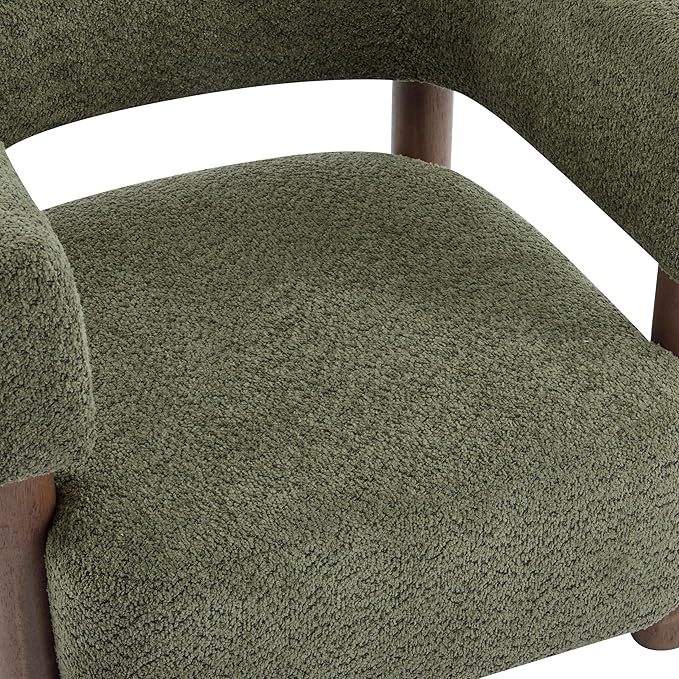 Christopher Knight Home Carly Low Profile Accent Chair Round Backrest Side Chair Living Room Armchair with Boucle Fabric CushionComfy Reading Chair for BedroomWooden Single Lounge SofaOlive Green
