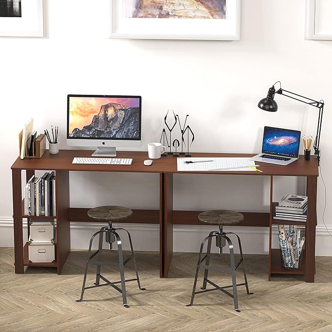 SHW 38-Inch Home Office Computer Desk with Shelves Cherry