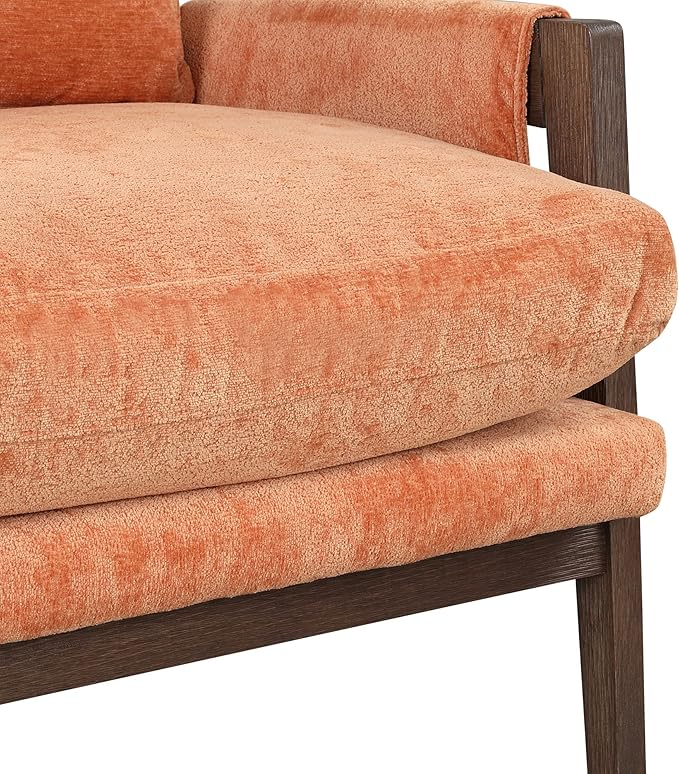 Modern Velvet Accent ChairMid-Century Leisure Chair with Solid Wood and Thick Seat Cushion Living Room Chair for Bedroom Studio Balcony or Club (Orange/Velvet)