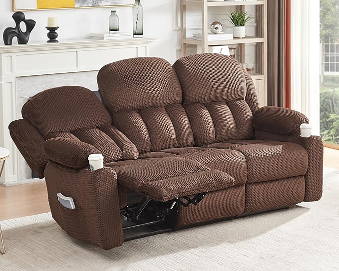 Jocisland Recliner Couch Reclining Sofa with Cup Holders 3 Seater Reclining Couch with Dual Wingback Comfy Recliner Sofas for Living Room(Brown)