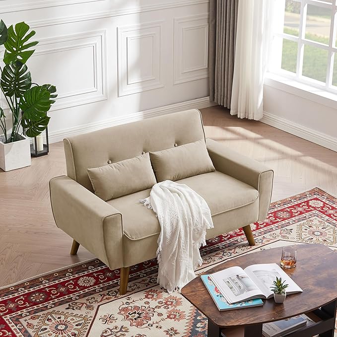 49 Small Loveseat Sofa 2 Seat Mid Century Love Seat Couch with Throw Pillows for Living Room Apartment Bedroom and Small Spaces