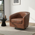 Swivel Barrel Chair Modern Round PU Leather Accent Armchair for Living Room Bedroom Oversized Comfy Club Reading Chairs for Adults (Leather Coffee Set of 1)