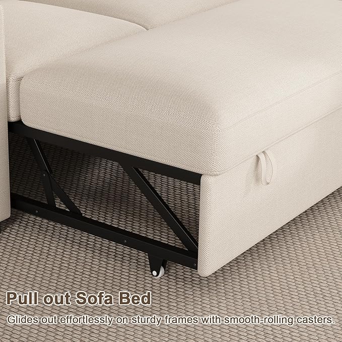 86 Inch Sectional Sleeper Sofa 5 Seat L Shaped Sleeper Sectional Couch with Pull Out Bed Convertible Sofa Bed with Storage for Living Room Apartment Modular Cloud Couches Beige