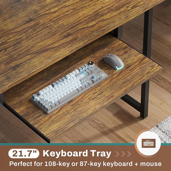 SEDETA L Shaped Computer Desk Reversible Corner Desk with Power Outlet and Pegboard Computer Desk with Led Lights Keyboard Tray Headphone Hook and Storage Shelves Rustic Brown