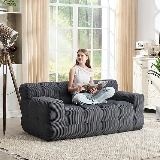 Tbfit Boneless Loveseat SofaComfy Tufted Cloud Couch Modern Living Room Floor Sofa Chair Corduroy Grey