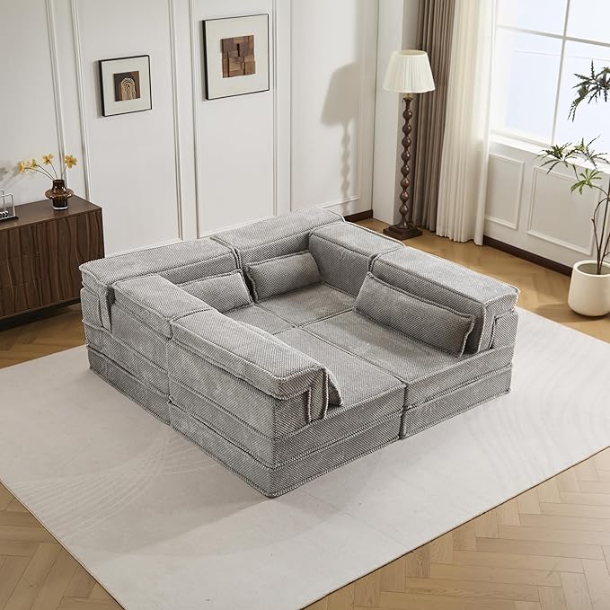 KEIKI 2Seat Modular Velvet Sofa Couch with Chaise Memory Foam for Living Room Apartment Living Style Conscious Homeowners Soft Plush Comfortable Cozy Relaxing Contemporary Design Light Grey