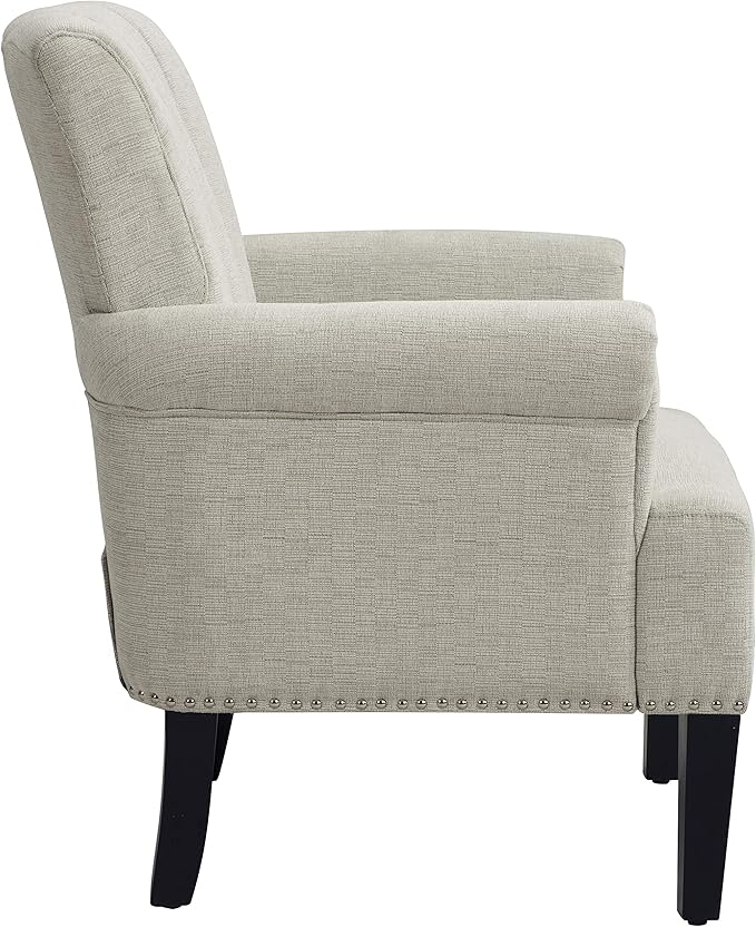 Mid-Century Modern Accent Chair Accent Rivet Tufted Polyester Armchair Upholstered Chairs Single Sofa Chairs Armchair Club Chair with Rivet Tufted Scroll Arm for Living Room (Cream * 9)