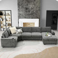 119 * 67 U Shaped Sectional Sofa6 Seat Chenille Corner Couch Set with Oversized Chaise LoungeIrregular Corner Deep and Wide Seat Comfy Sofa with Cup Holders for Living RoomApartment (Gray-V33)