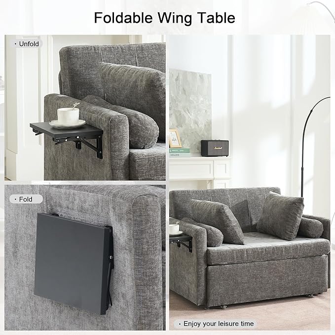 45 Oversize 3-in-1 Sleeper Chair 75 Long Pull-Out Sleeper Sofa Bed with Wing Table and Side Pocket for Living Room Bedroom Small Space Gray