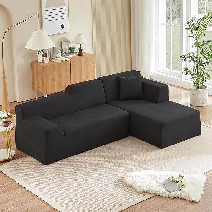 KEIKI 96 L-Shaped Corduroy Modular Sectional Sofa with Right Chaise Lounge &amp High Back &amp High Resilience Cushion Modern Oversized Convertible 3-Seater Couch Easy Assembly for Living Room