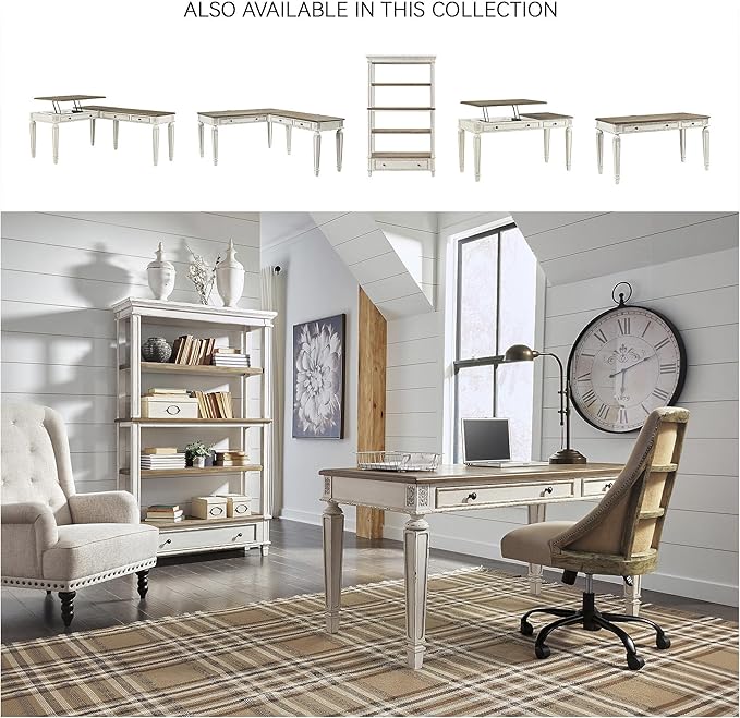 Signature Design by Ashley Realyn French Country 75 Bookcase with Drawer Chipped White