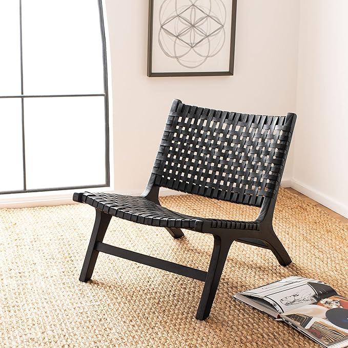 Safavieh Home Luna Black and Black Leather Woven Accent Chair