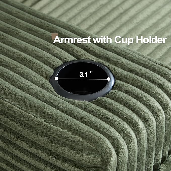 Chaise Lounge Chair Indoor Cloud Sofa Bed with Cup Holders Corduroy Upholstered Couch with 17.71 Seat High Lazy Sofa Bed for Living Room Apart Fully Assembled - Green