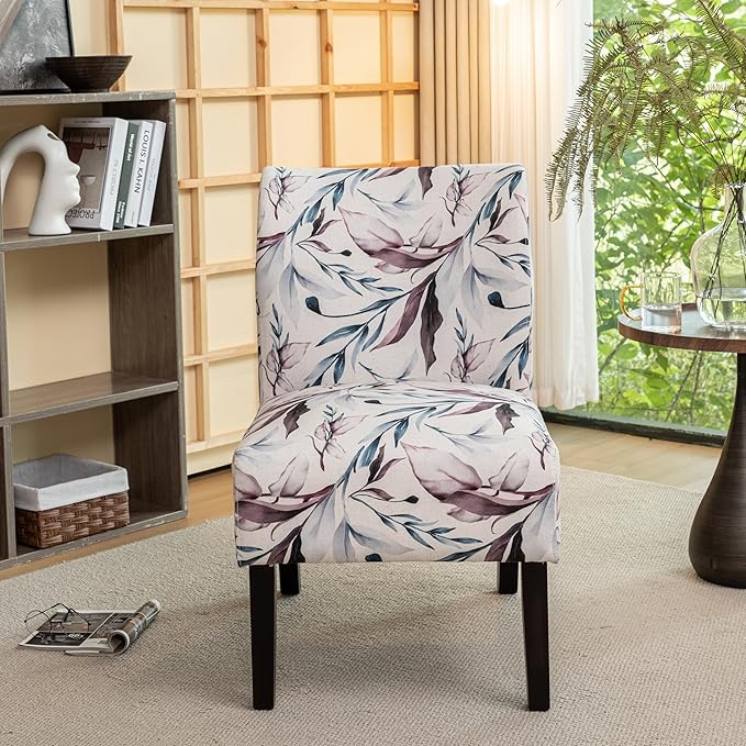 Knocbel Upholstered Accent Armless Chair Living Room Fabric Lounge Chair with Solid Wood Frame &amp Legs (Purple Floral)
