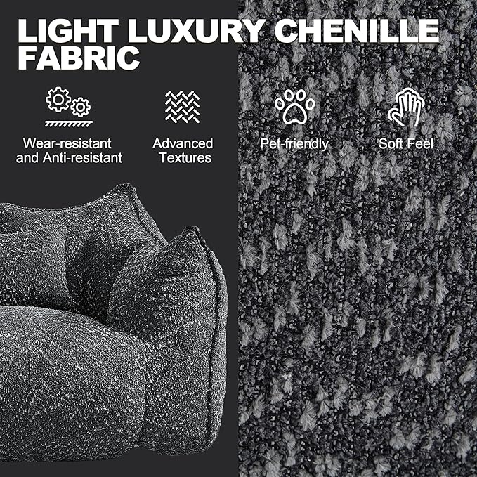 2 Piece Sofa Set 47.2 Inch Single Sofa and 73.2 Inch Loveseat Sofa Comfy Chairs with Scratch-Resistant Pet-Friendly Chenille Modern Couch with Arms No Assembly Required Black