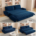 73.2 Queen Size Pull Out Sofa Bed 3-in-1 Convertible Sleeper Velvet Loveseat for Living Room Apartment Bedroom Small Spaces Blue (Mattress &amp Bedding Not Included)