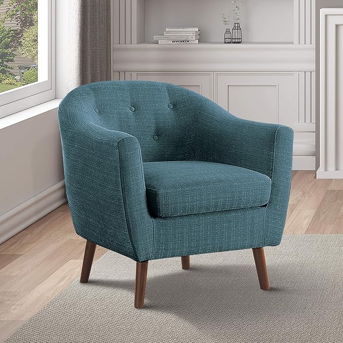 Homelegance Lucille Modern Accent Chair Upholstered Reading Chair with Button-Tufted Back Sloped Arms Removable Seat Cushion Cover and Espresso Wood Legs for Living Room Bedroom or Office Blue