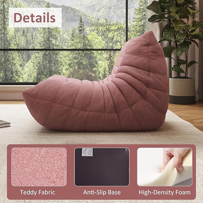 Bean Bag Chairs for Adults Floor Gaming Bean Bag Chair Memory Foam BeanBag Chair Bean Bag Sofa with Filler Faux Fur Fireside Beanbags Lazy Sofa for HomeApartment or Gaming Venue (Pink Single)