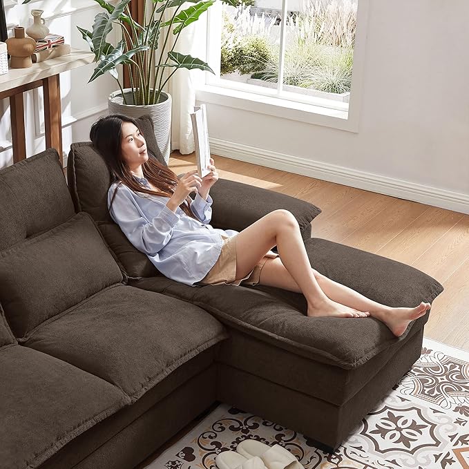 Comfy Cloud Couch Sectional Sofa with Lumbar Pillows Modern U-Shaped Cloud Sofa with Double Chaise &amp Deep Seat 4 Seat Sectional Couch for Living Room or Office Easy Assembly Dark Coffee