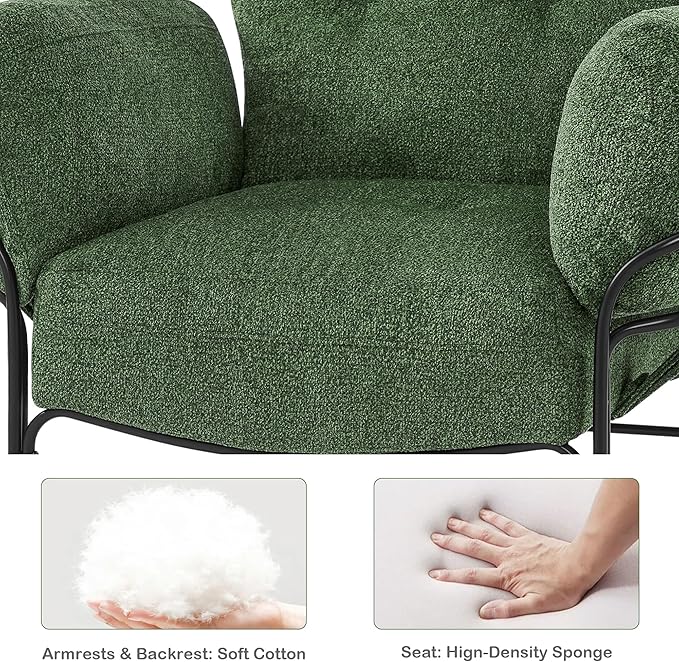 MCombo Modern Accent Chair with Ottoman Chenille Upholstered Leisure Sofa Chair for Small Space Living Room &amp Bedroom 4071 (Green)
